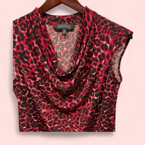 Cute slinky spicy red leopard print cowl neck top sleeveless flowy